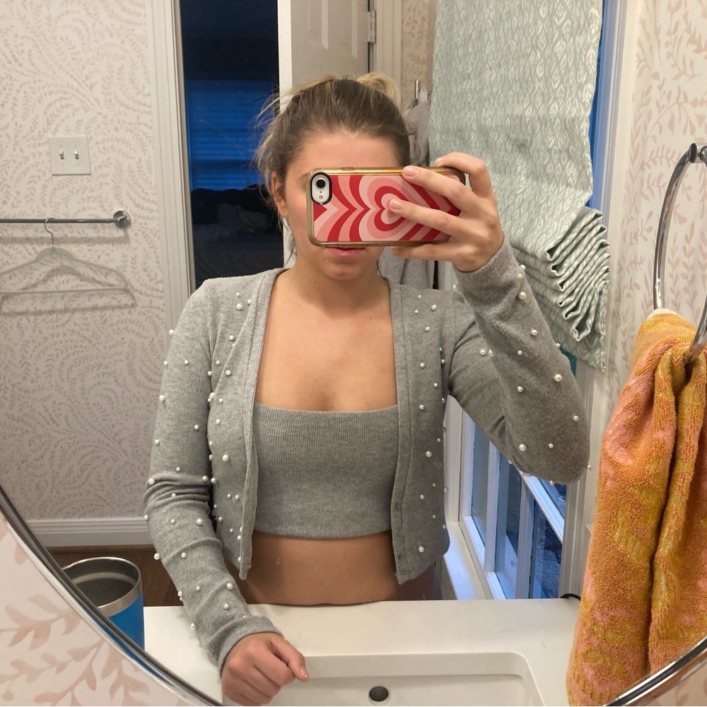 zara cropped tank and sweater